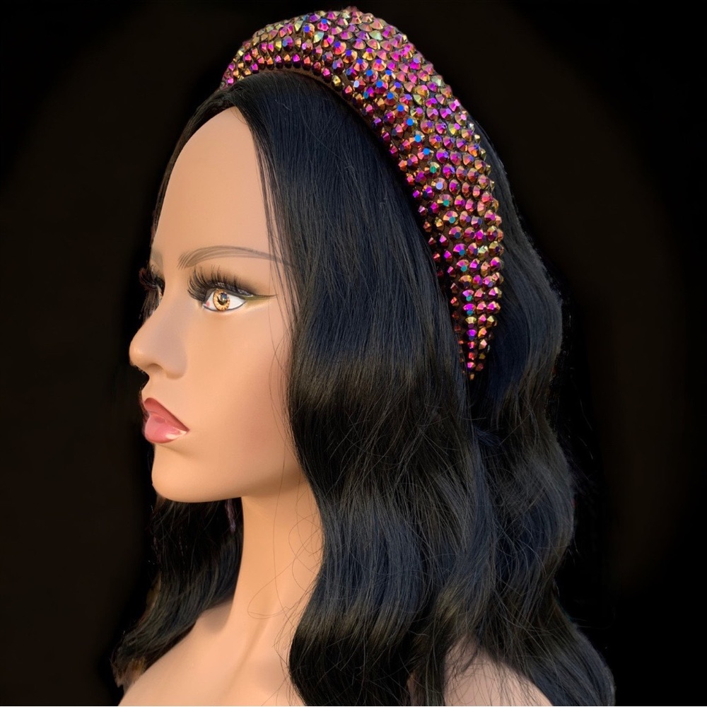 Brown Handmade Rhinestone Festival Coachella Sparkle Bling Statement Headband
